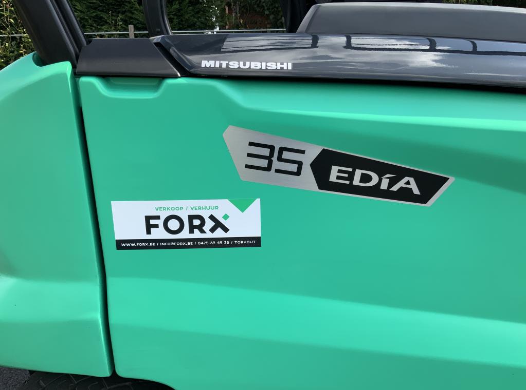 Nieuwe Mitsubishi elektrische heftruck Edia35 3,5ton hefvermogen Nieuwe Heftruck te koop verkoop Forx Piet Dekoninck  Forx specialist in heftrucks  Forx    Mitsubishi.                      Dumarent cebeko devako