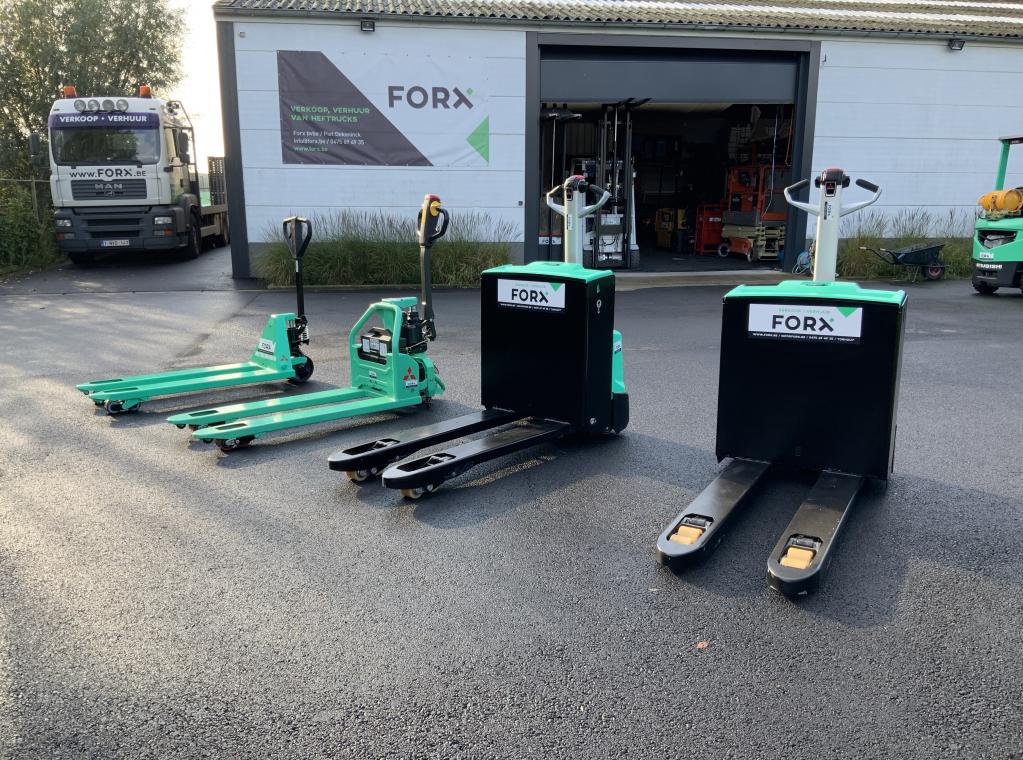 Nieuwe elektrische transpalet Mitsubishi PBP16N2 48V batterij te koop verkoop stapelaar transpallet heftruck verkoop nieuw nieuw FORX VERKOOP VERHUUR heftrucks stapelaar transpalet Forx Piet Dekoninck  Forx.               Devako Dumarent Cebeko