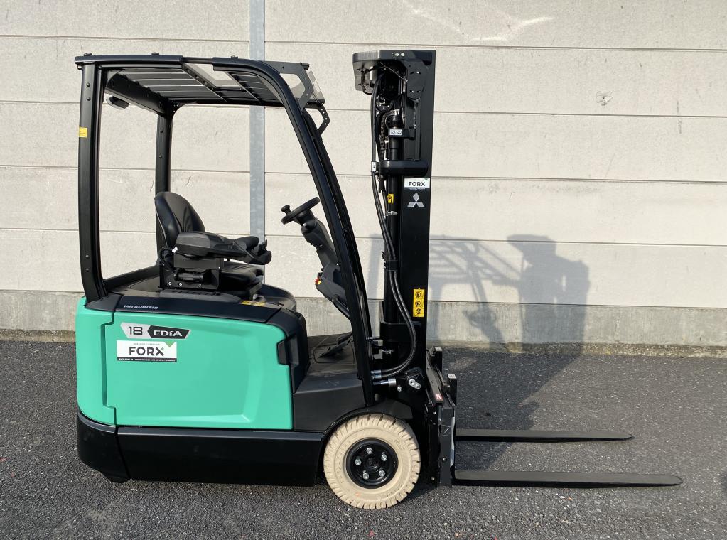 NEW ELEKTRISCHE DRIEWIEL HEFTRUCK COMPACT 1.8 tON HEFTRUCK FORKLIFT ELECTRIC NEW TE KOOP MITSUBISHI FB18ACNT 4.75M 4.8M TE KOOP VERKOOP MITSUBISHI HEFTRUCK FORKLIFT CHARIOT A VENDRE FORX DEKONINCK PIET ELECTRIC FORKLIFT 3 WHEEL 