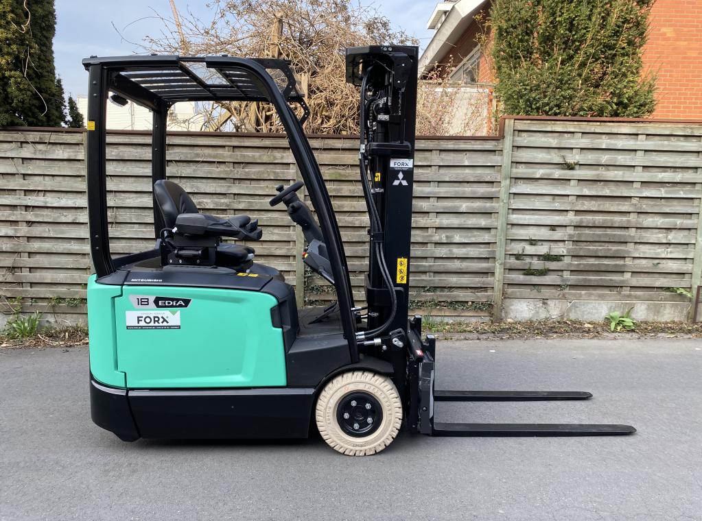 NEW ELEKTRISCHE DRIEWIEL HEFTRUCK COMPACT 1.8 tON HEFTRUCK FORKLIFT ELECTRIC NEW TE KOOP MITSUBISHI FB18ACNT 4.75M 4.8M TE KOOP VERKOOP MITSUBISHI HEFTRUCK FORKLIFT CHARIOT A VENDRE FORX DEKONINCK PIET ELECTRIC FORKLIFT 3 WHEEL 