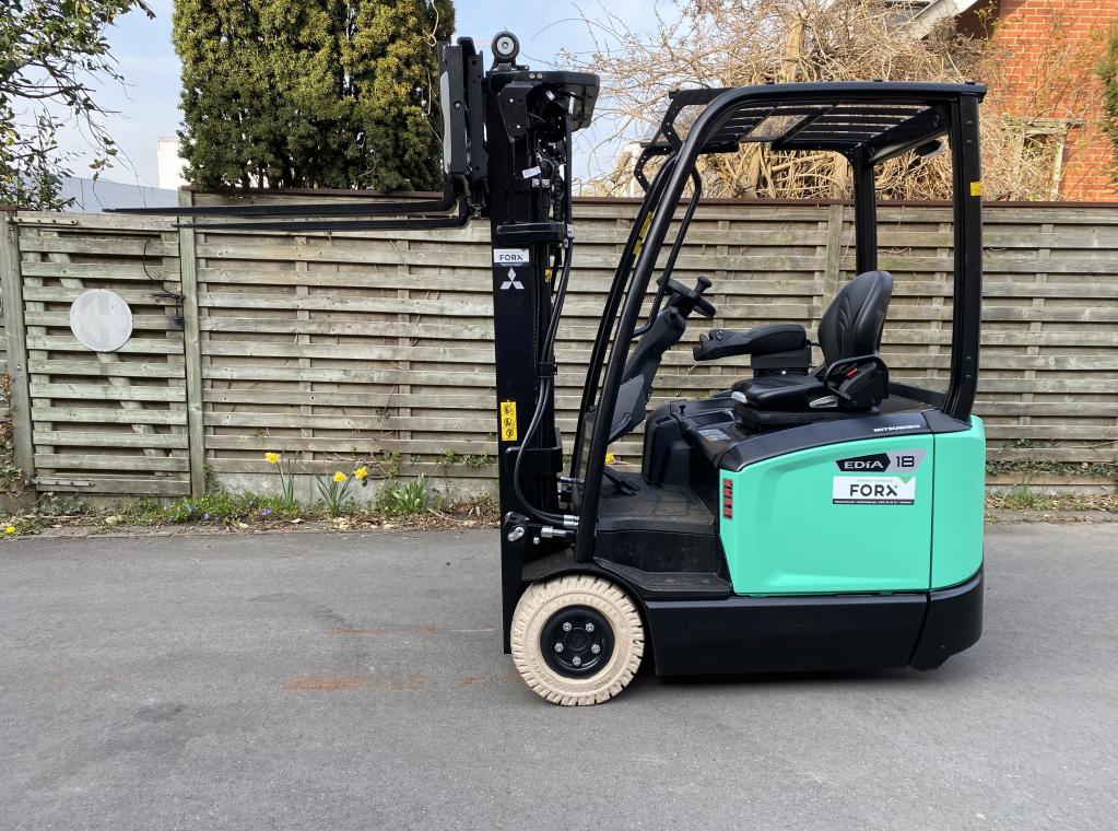 NEW ELEKTRISCHE DRIEWIEL HEFTRUCK COMPACT 1.8 tON HEFTRUCK FORKLIFT ELECTRIC NEW TE KOOP MITSUBISHI FB18ACNT 4.75M 4.8M TE KOOP VERKOOP MITSUBISHI HEFTRUCK FORKLIFT CHARIOT A VENDRE FORX DEKONINCK PIET ELECTRIC FORKLIFT 3 WHEEL 